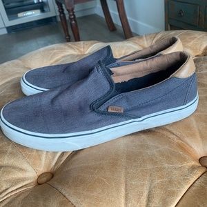 Vans Men's Gray and Tan Slip-On Loafers